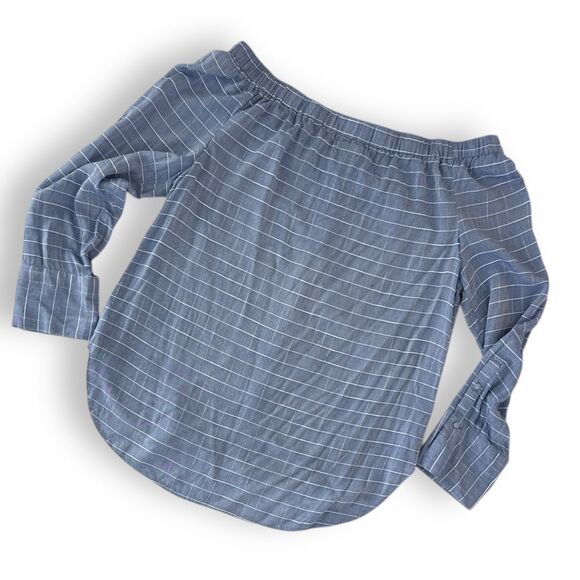 WORTHINGTON Off-the-Shoulder Striped Blue Long Sleeve  Blouse‎ Wm XL - Picture 2 of 4